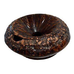 Spitoon Brown Glazed Ceramic Vintage Rustic Large 10" X 4" Mancave